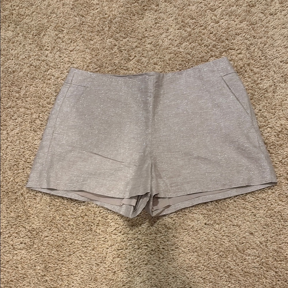 LOFT tan High Waist Shorts with gold metallic shimmer